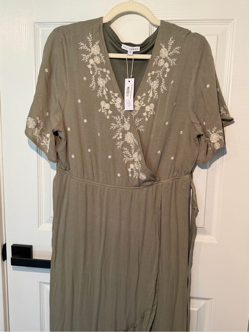 Baltic Born Olive Green Embroidered Wrap Maxi Dress - Picture 2 of 4